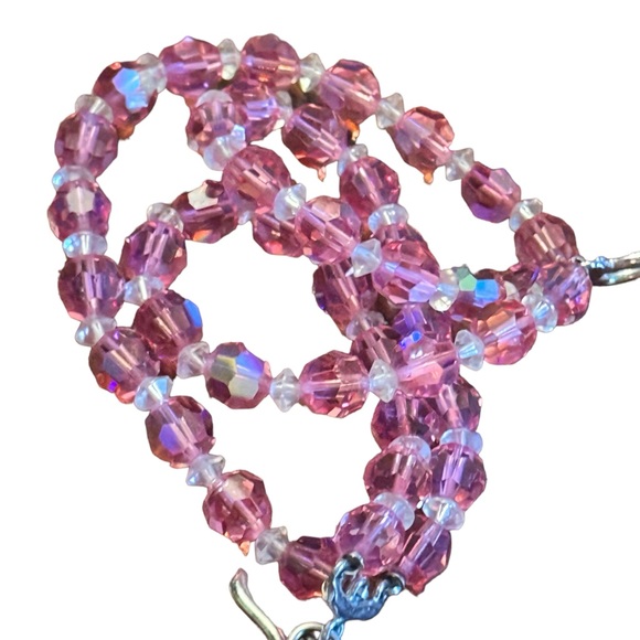 Vintage pastel pink AB crystal multi strand fancy silver finish toggle bracelet - Picture 1 of 4